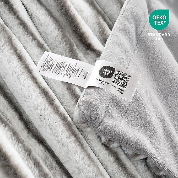Cozy Bliss Faux Fur Throw Blanket for Couch, Cozy Warm Plush Striped Blanket for Sofa Bedroom Living Room,60 * 80 Inches Grey