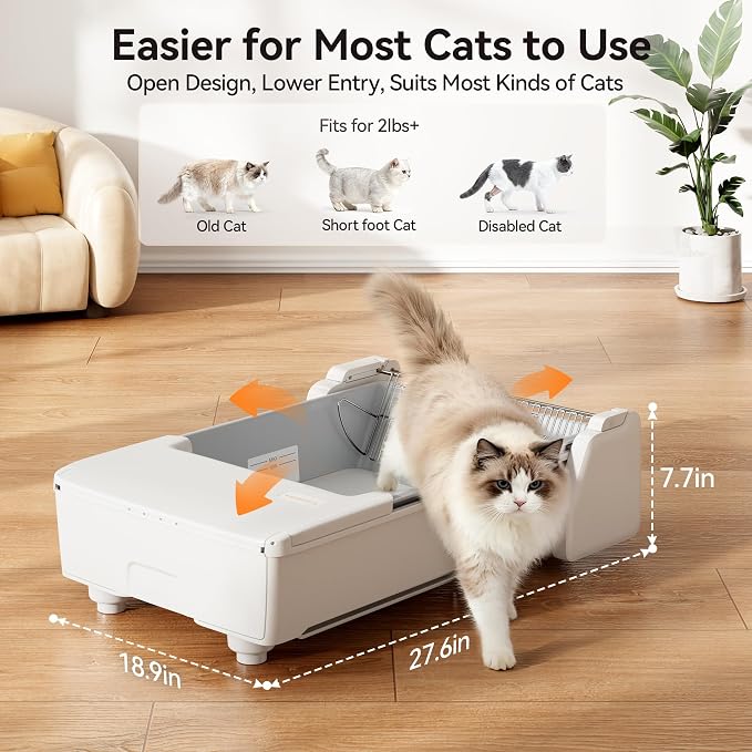 Meowant Self Cleaning Cat Litter Box,Dual Rake, Anti Pinch Safe Protection | Removable Non-Stick Tray For Quick 1-Min Cleaning, Plus Sealed Bin And Deodorizer To Control Odors.