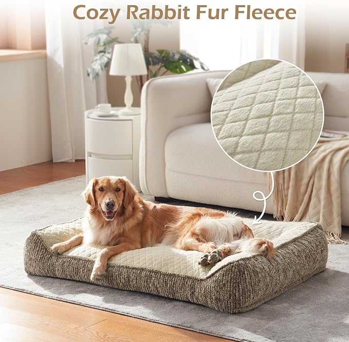JOEJOY XL Orthopedic Dog Bed for Large Dogs - Extra Thick Foam Pet Bed Sofa with Bolster Sides, Large Sized Dog Couch Bed with Removable Washable Cover, Non-Slip Bottom, Beige (45"x32")