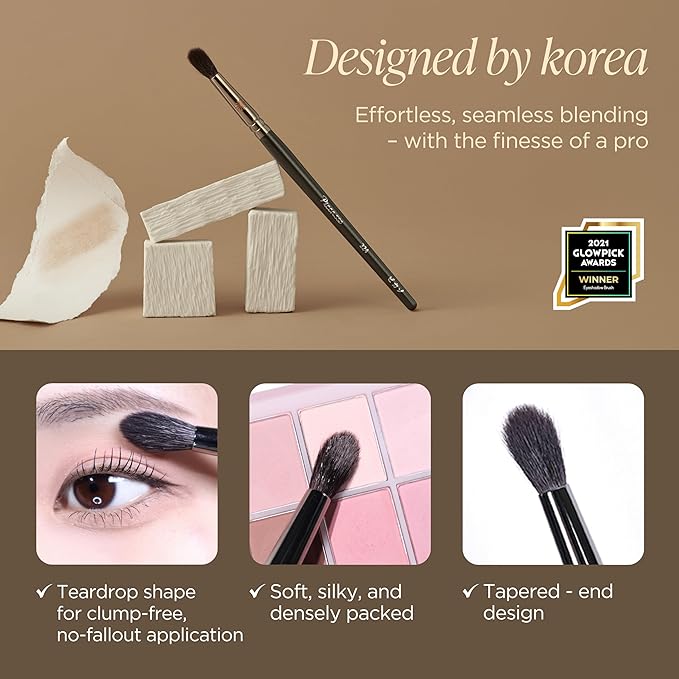 Piccasso 224 Eyeshadow Brush – Korean Eye Makeup Brush with Soft Tapered Bristles for Blending and Nose Contouring, Multi-Use Eye Shadow Brush for Daily Makeup and Shading