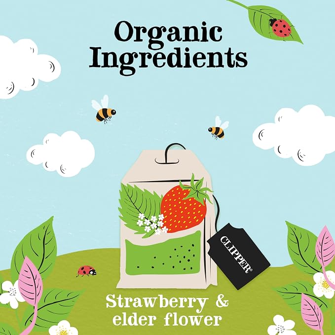 Clipper Tea Organic Strawberry & Elderflower Herbal Tea – 50 Count (Pack of 1) – Caffeine Free & Non-GMO – Unbleached, Plastic-Free Tea Bags – Delicious Hot or Iced Fruit Infusion