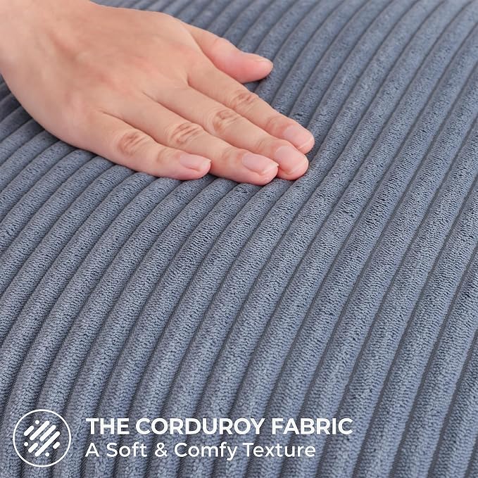Mecatny Corduroy Decorative Throw Pillow Covers 22x22 Set of 2 Blue Grey | Soft Striped Texture, Hidden Zipper Design, Neutral Boho Square Pillow Cases for Sofa Couch Living Room Bedroom, Home Décor