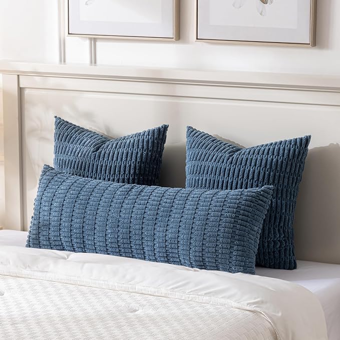 Fancy Homi Decorative Throw Pillow Covers for Bed Couch Bedroom Bench, Soft Corduroy Solid Pillow Case, Rustic Farmhouse Boho Room Decor,54" x 20" (Pack of 1),Dusty Blue