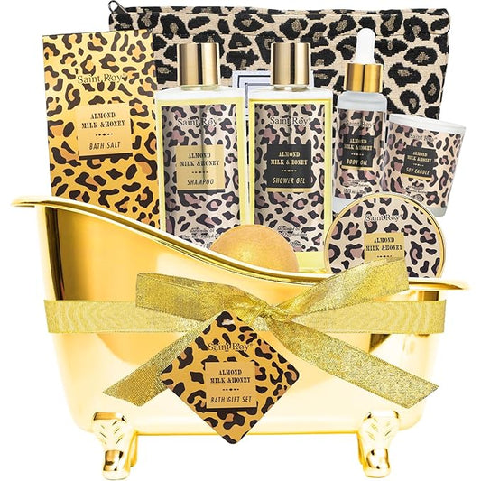 Spa Kit Gifts Basket for Women, Honey & Almond Bath & Body Gift Basket, Body Skin Care Set, Self Care Pampering Kit, Travel Multi Cosmetic Bag, Home Spa, Birthday, Mother Day, Bridal Shower