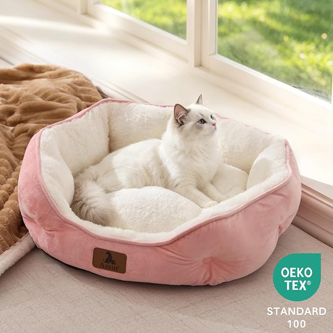 Small Dog Bed for Small Dogs, Cat Beds for Indoor Cats, Pet Bed for Puppy and Kitty, Extra Soft & Machine Washable with Anti-Slip & Water-Resistant Oxford Bottom, Pink, 20 inches