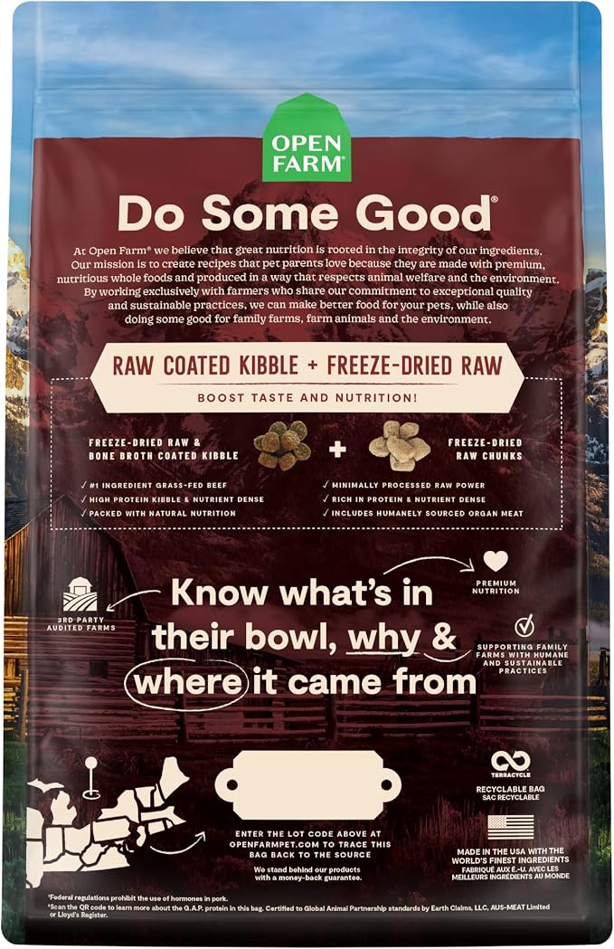 Open Farm RawMix Ancient Grains Dry Dog Food, Front Range Kibble, 20lb Bag | Grass Fed Beef, Pasture Raised Lamb, Humanely Raised Pork, Freeze Dried Raw Chunks, 100% Traceable Ingredients.