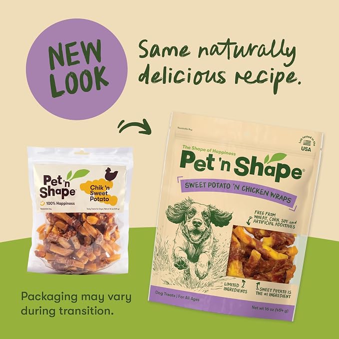 Pet 'n Shape Sweet Potato Chews Jerky Dog Treats - 1 Pound | Premium chicken breast, Sweet potato recipe, Limited ingredients, Wheat and soy free, Bite-sized snack, For all life stages