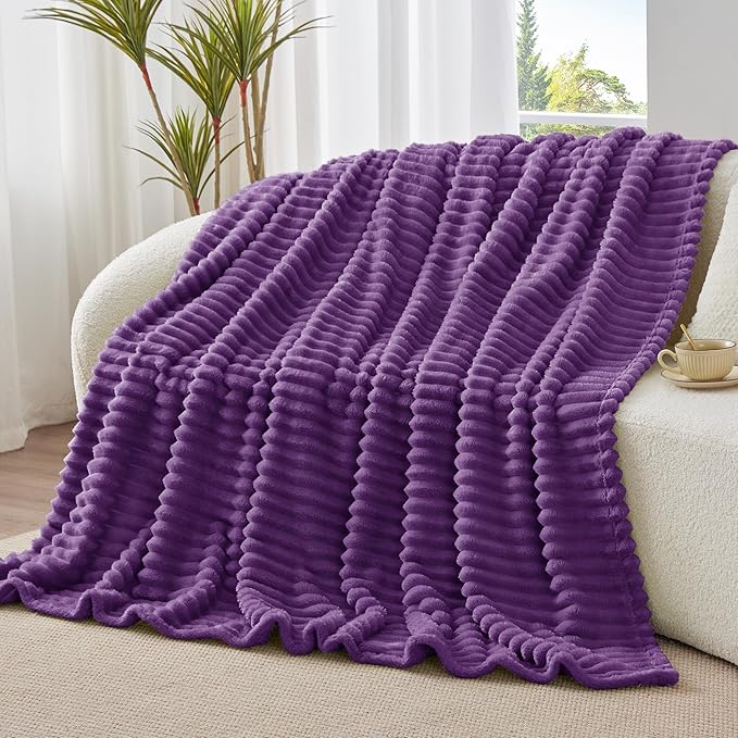 BEDELITE Striped Fleece Throw Blanket, Purple, 50"x60" | 300GSM Microfiber Fleece, Soft Cozy, Lightweight Warm, Double-Sided Plush, Machine Washable, Gift, Room Decor, for Couch Sofa