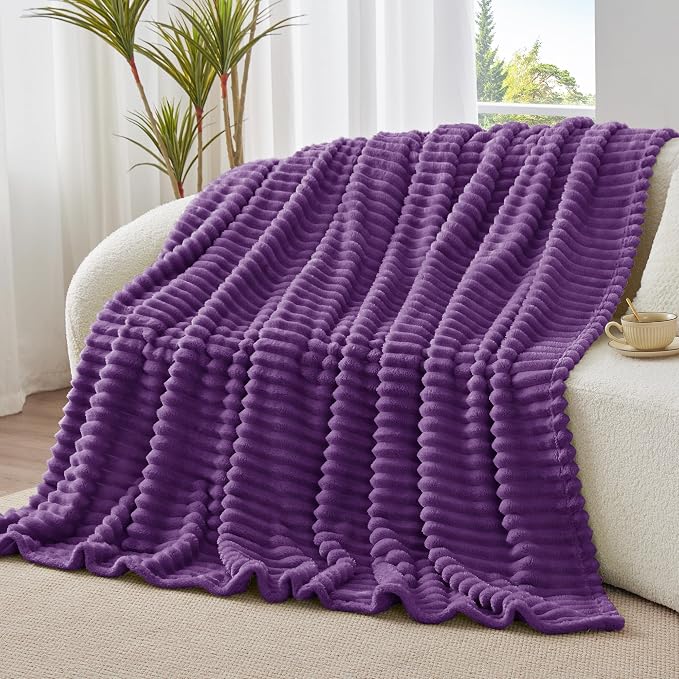 BEDELITE Ribbed Twin Blanket for Couch & Bed, Purple, 60"x80" | Ultra-Soft Plush Fleece, Cozy, Warm Yet Lightweight, Ribbed Texture, Home Decor, Machine Washable, Giftable, All-Season Use
