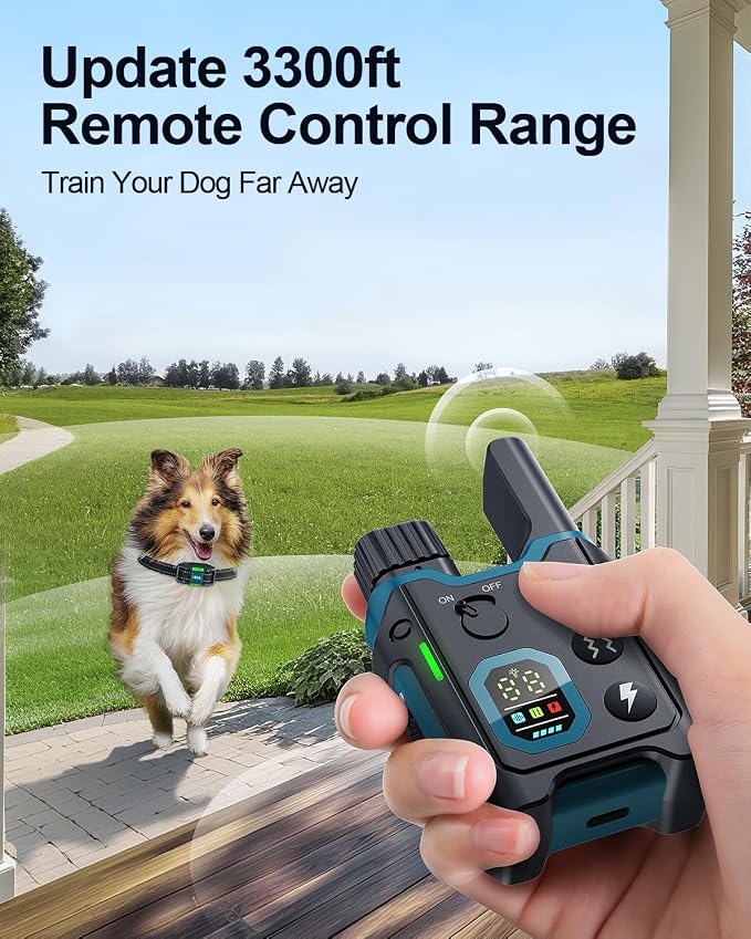 Dog Shock Collar - 3300FT Dog Training Collar with Remote Innovative IPX7 Waterproof with 3 Training Modes, Rechargeable E-Collar for All Breeds (Blue)