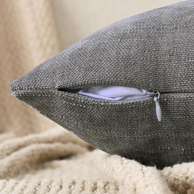 Set of 4 Soft Textured Decorative Throw Pillow Covers 16x16 Inch Cozy Farmhouse Cushion Cover Square Accent Pillow Cases for Bed Couch Sofa Living Room, Grey Series