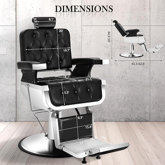 Vintage Recline Barber Chair, Salon Styling Chair for Barbershop w/Adjustable Footrest, Hairdresser Chairs for Barbershop, Professional Salon Beauty Spa Shampoo Tattoo Equipment, Black
