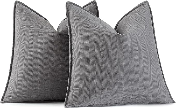 MIULEE Pack of 2 Grey Euro Shams Chenille Pillow Covers 24x24 Inch | Decorative Soft Couch Throw Pillows,Farmhouse Cushion Covers,Elegant Design for Sofa,Bed,Living Room,Summer Decor