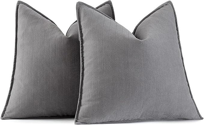 MIULEE Pack of 2 Grey Euro Shams Chenille Pillow Covers 26x26 Inch | Decorative Soft Couch Throw Pillows,Farmhouse Cushion Covers,Elegant Design for Sofa,Bed,Living Room,Summer Decor