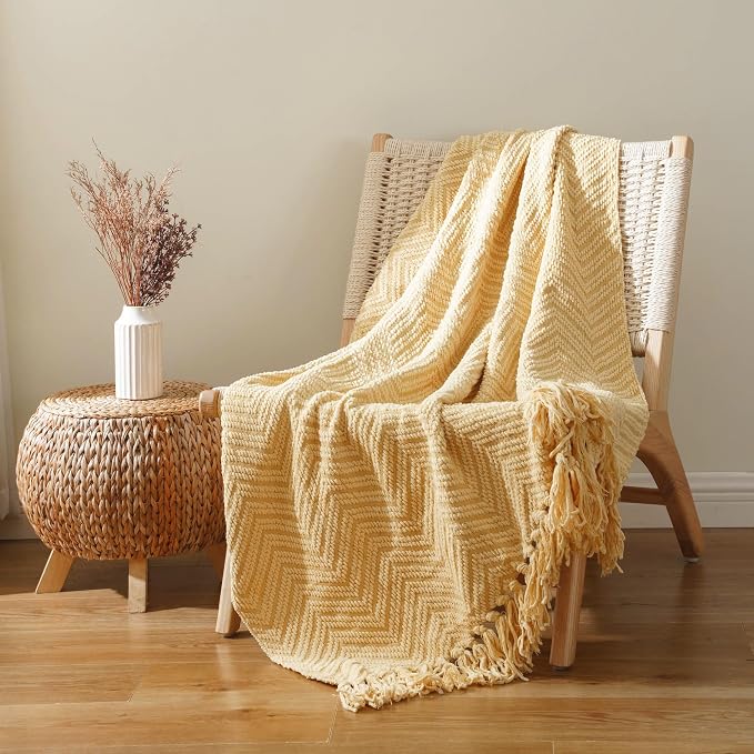 BATTILO HOME Butter Yellow Throw Blanket for Couch, 50"x60" | Fall Throw Blanket for Autumn Halloween Decoration, Gold Throw Blankets for Bed Sofa