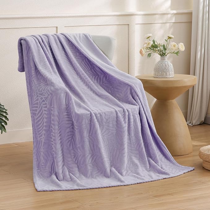 Super Soft Flannel Throw Blanket, 60 x 80 Inches, Dusty Purple | Cozy Lightweight Warm Leaves Textured Plush Fleece Blanket for Bed Couch Sofa