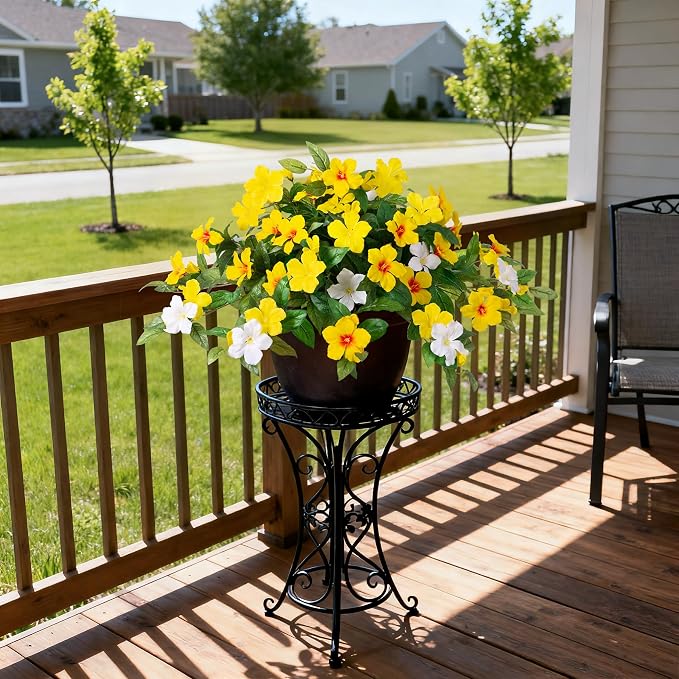 INXUGAO Artificial Hanging Faux Flowers for Outdoors Planters 2PCS Fake Flowers Silk Hibiscus Flowers for Outside Outdoor Faux Hanging Plants UV Resistant Spring Home Front Porch Decoration