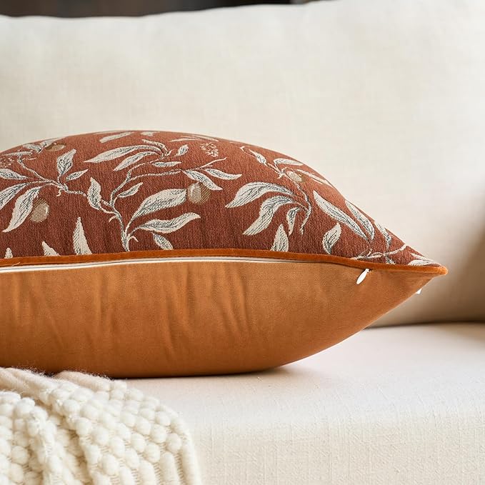 Alerfa Orange Floral Throw Pillow Cover 18 x 18 Inch Sqaure Luxury Decorative Pillow Cover for Couch Living Room Bedroom