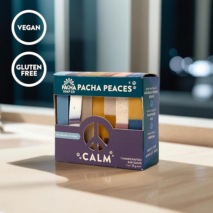 Pacha Soap Co. Bar Soap, Pacha Peaces, Uplift & Calm Bundle, 2-Pack (4 oz ea) - Premium, Handcrafted, Hydrating, Natural Hand Cleanser, Face & Body Wash, Soothing Essential Oils