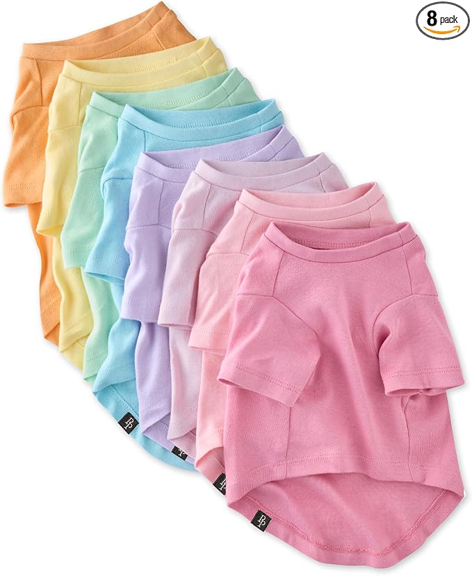 Pet Passion Toby II - The Perfect Tee, 8 Pack Short Sleeve Pet T-Shirt 100% Organic Cotton Tees Clothes for Small, Medium, Large Dogs, Rainbow Pink, Small