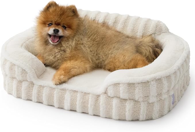 LE SURE Cute Cozy High Back Orthopedic Small Dog Bed with Sides, 24" Beige | Waterproof Pet Bed with Sides, Aesthetic Comfy Egg-Crate Foam Pet Couch Sofa, Removable Washable Cover, Non-Slip Bottom