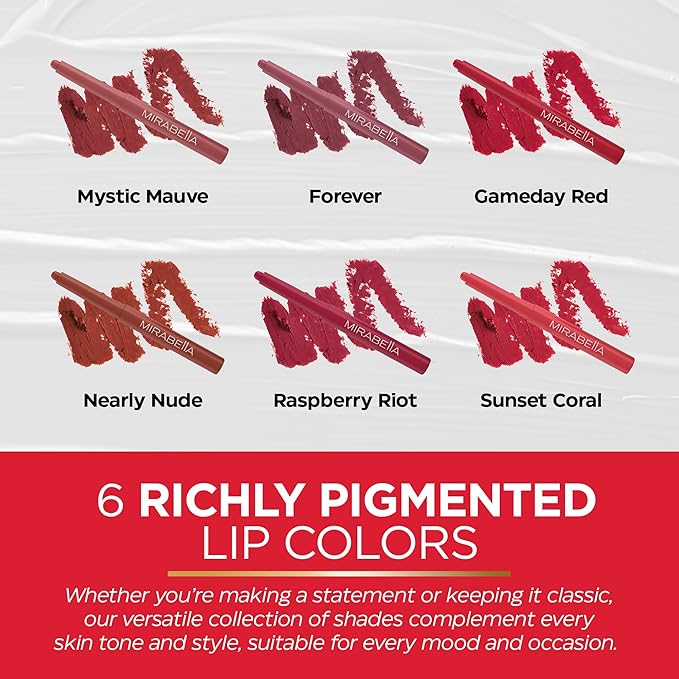 Mirabella - Velvet Matte Lip Crayon, Retractable Highly-Pigmented 2-in-1 Makeup, Long-Lasting Hydrating Lipstick Crayon + Lip Liner, Moisturizing Cream-to-Matte Lipcare Formula, Forever