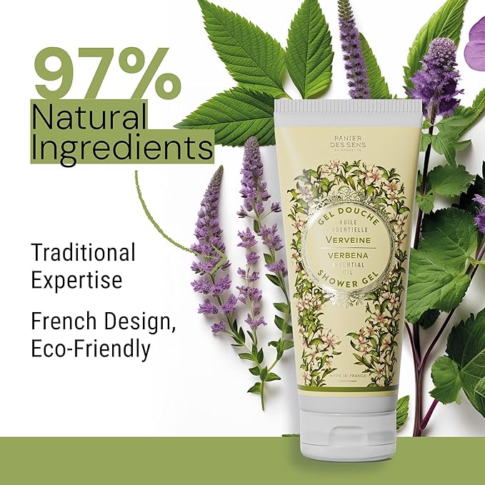 Panier des Sens - Verbena Moisturizing Body Wash for Women & Men - Gentle Shower Gel with 96% Natural Ingredients for Normal & Sensitive Skin - Body Care Made in France, SLS Free, Vegan - 6.8 Fl Oz