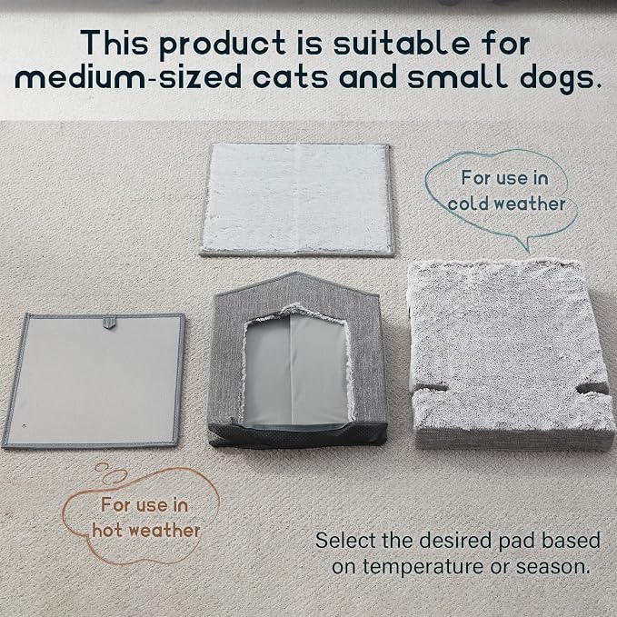 Cat Beds for Indoor Cats,Cat Houses,Cat Cave with Orthopedic Cushion,Foldable Cat Condos,Hideaway,Shelter,Gray Cat Tent for Small Dogs and Rabbit,Squirrel