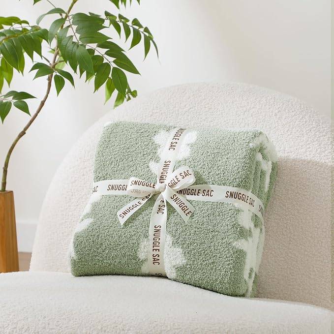Snuggle Sac Flower Throw Blanket for Couch, Fuzzy Microfiber Warm Winter Daisy Floral Blankets, Sunflower Throws Gifts, Flower Sage Green, 50x60 inches