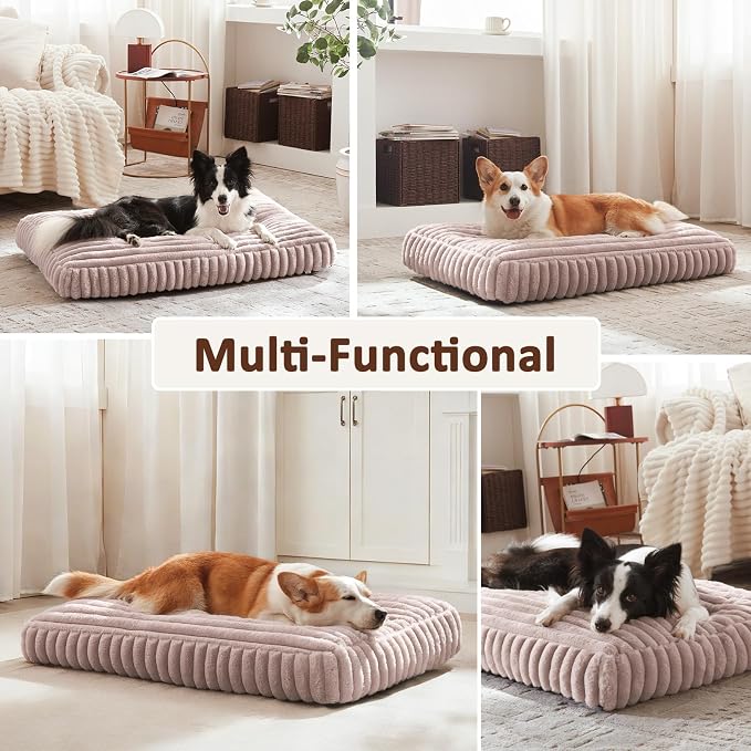XL Dog Bed, Flat Pet Beds with Removable Washable Cover, Pet Mat Cute Dog Crate Bed Thick Shredded Chopped Crate Foam & Anti Slip Bottom for Indoor