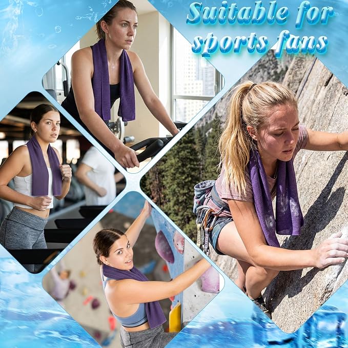 Honoson 10 Pcs Cooling Towels for Neck and Face, 47"x12" Sports Breathable Ice Towels Microfiber Chilly Sweat Rags with Portable Bottle for Gym Golf Athletes Yoga Workout Hot Weather (Purple)