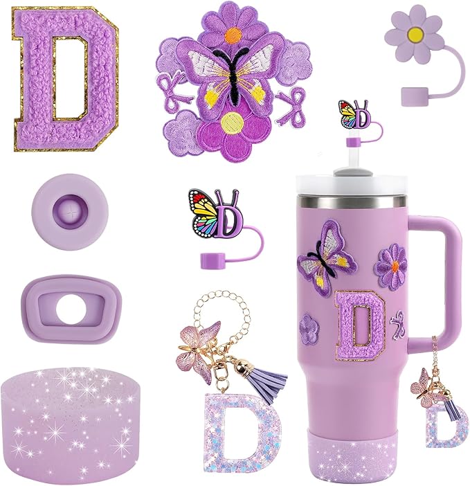 15PCS Cup Accessories Set for Stanley Cup 30oz 40oz Tumbler with Handle, Including Silicone Straw Cover and Boot, Spill Proof Stopper, Stanley Charms, Handle Charm, Initials Sticker
