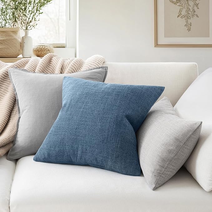 MIULEE Pack of 2 Decorative Linen Burlap Pillow Covers Farmhouse Boho Accent Pillowcases Modern Home Decor for Sofa Couch Bedroom Living Room 20x20 Inch Steel Blue