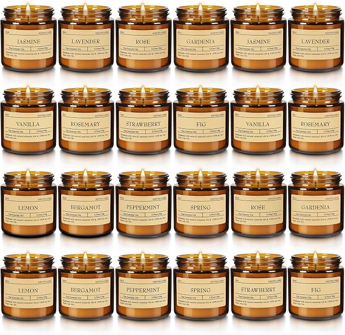 Scented Candle Set 24 Pack, Candle for Home Scented, Odor Eliminating, Stress Relief, Long Lasting Soy Wax Gift Set