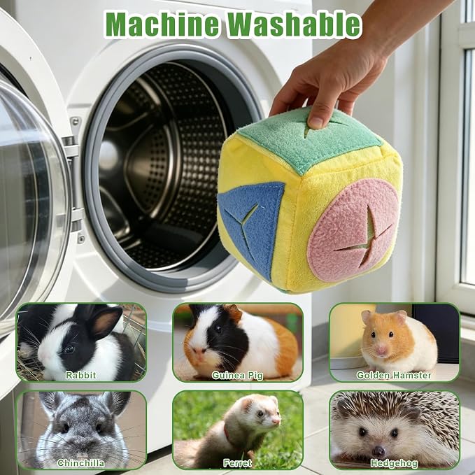Rabbit Foraging Toy with Bell,Puzzle Feed Game Guinea Pig Fun Enrichment Toys Boredom Relief,Washable Snuffle Interactive Treat Ball Dispenser Exercise Bunny Toys for Indoor Bunnies(Yellow)