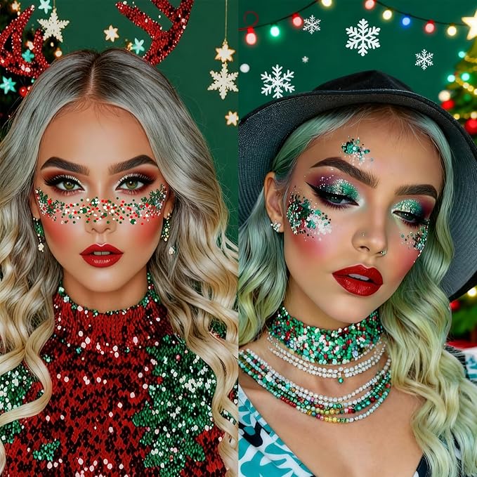 Red Green and White Christmas Body & Face Glitter Stick,【Waterproof】【Long-Lasting】【Sparkling】 for Singer Concert Outfits, Festival Rave Mermaid Accessories Chunky Glitter Makeup for Women (09#)