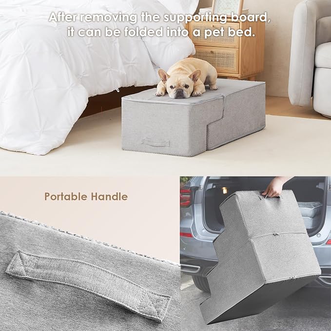 EHEYCIGA Dog Stairs for Bed 20" H, 4-Step Extra Wide Dog Steps, Light Grey | Pet Steps for Small Dogs and Cats for High Bed, Non-Slip Balanced Pet Ramp Indoor