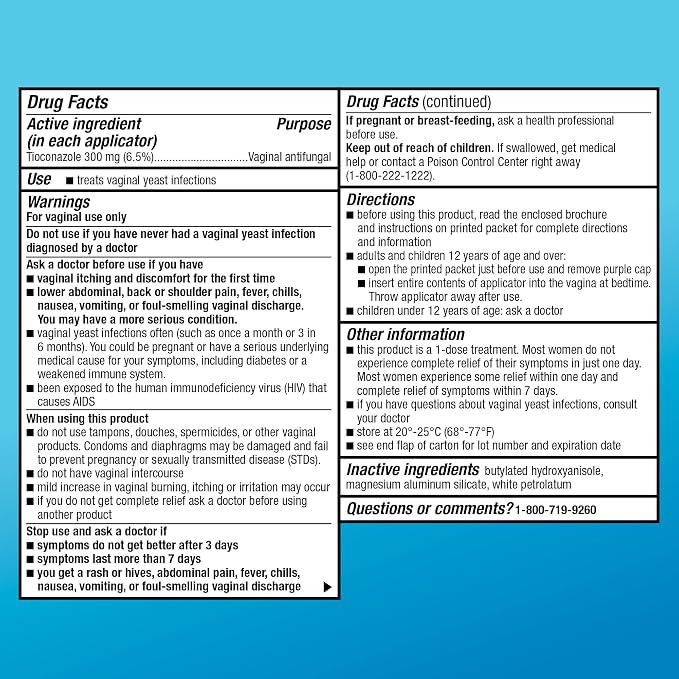 Amazon Basic Care Tioconazole Ointment 6.5 Percent, 1-Dose Yeast Infection Treatment For Women, Fast Acting Relief, Pre-Filled Applicator, Odorless Formula, 0.16 ounce (Pack of 1)