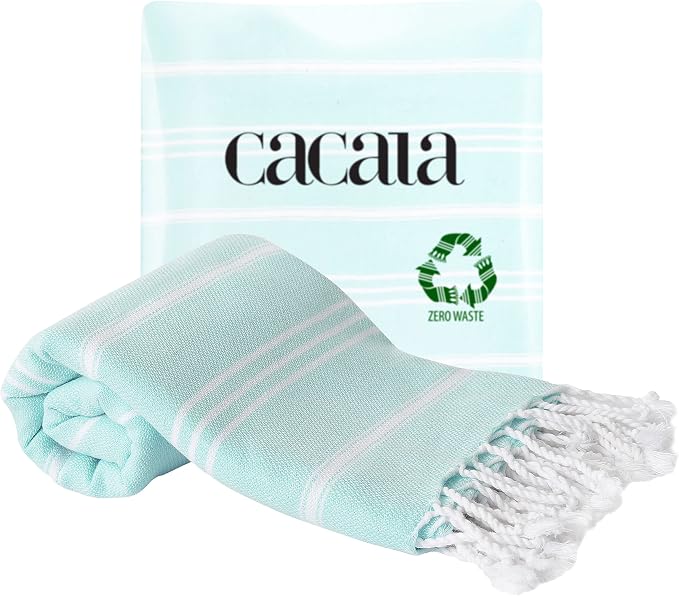 Cacala 100% Turkish Cotton Kitchen Tea Towels, Highly Absorbent Luxury Soft Quick Drying Dish Towel with Hanging Loop for Gym, Yoga, Bath, Sports, Cleaning and Kitchen (23 x 36), Aquamarine