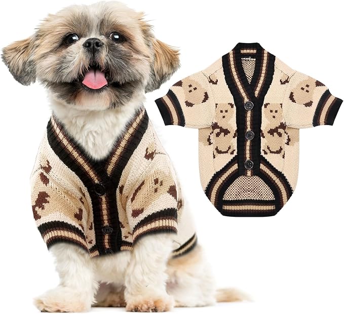 ABRRLO Small Dog Sweaters Cute Bear Dog Cardigans Clothes for Small Medium Dogs Boy Girl Puppy Cat Knitting Cardigan Outfits Dogs Autumn Coats Warm Pet Doggy Clothes Soft Knitwear Apparel