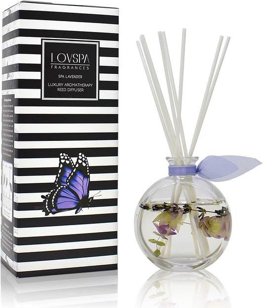 Reed Diffuser Set, Spa Lavender Scented Oil Diffuser with Sticks, Home Fragrance Accessories for Bathroom Shelf Decor, Aroma Diffusers for Home or Office Desk, USA Made