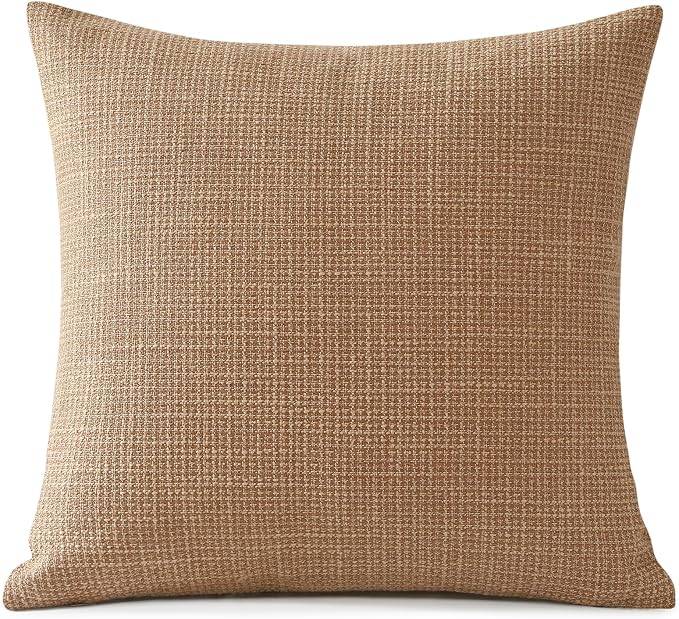 OTOSTAR Linen Throw Pillow Cover Set of 1 Decorative Square Pillowcases Cushion Covers 18x18 Inch for Home Decor Sofa Bedroom Car 45 x 45CM Light Brown