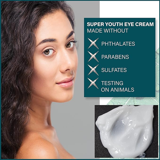 TRUEGLEAM Super Youth Eye Treatment Cream, Anti Aging Under Eye Treatment for Bags, Puffiness, Wrinkles, and Dark Spots with Green Tea, Jojoba Oil, and Vitamin E