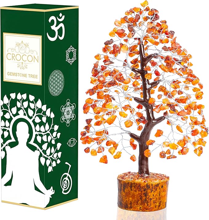"Carnelian Chakra Tree of Life - Crystal Tree for Positive Energy, Handmade Gemstone Tree - Feng Shui Decor, Good Luck Money Tree Bonsai - Orange Healing Crystals for Sacral Chakra, Prosperity Gift"