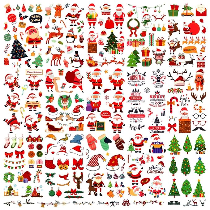 Christmas Temporary Tattoos for Kids Stocking Stuffers and Gifts - 240 Pieces Christmas Fake Tattoo stickers for Boys and Girls,Christmas Party Favor Xmas Holiday Decorations Supplies 16 Sheet
