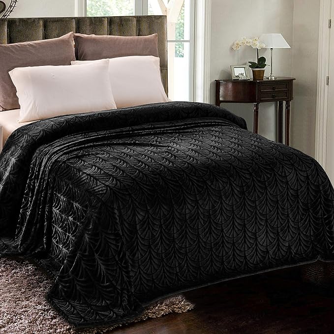 Whale Flotilla Soft Flannel Fleece King Size Bed Blanket, Black | Cozy Lightweight Breathable Coverlet, Plush Fluffy Bedspread, Vintage Pattern Decorative Blanket for Bed All Season, 90"x104"