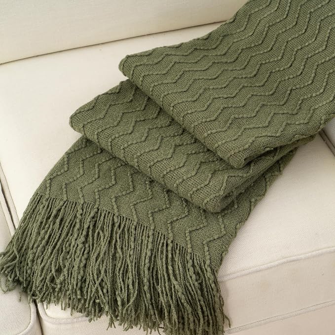 BATTILO HOME Throw Blanket for Couch, Textured Knit Throw, Olive Green Throws for Home Decor, Soft Blanket Throw for Bedroom Decor Housewarming Gifts, 50"x60"