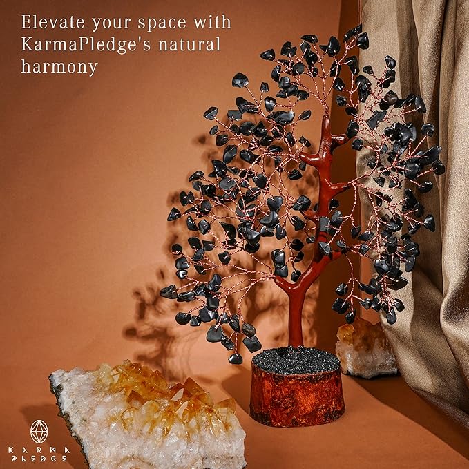 Crystal Tree of Life Birthday Gifts for Women, Men, Handmade Home Decor, Office, Room Decoration, Black Obsidian Reiki Healing Crystal Chakra Tree for Money, Good Luck Gifts for Her, Mom & Dad