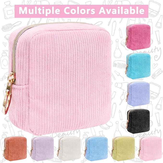 Period Bag for Girls, Corduroy Sanitary Napkin Storage Bag, Period Pouch & Tampon Holder, Feminine Care Organizer（Pink）