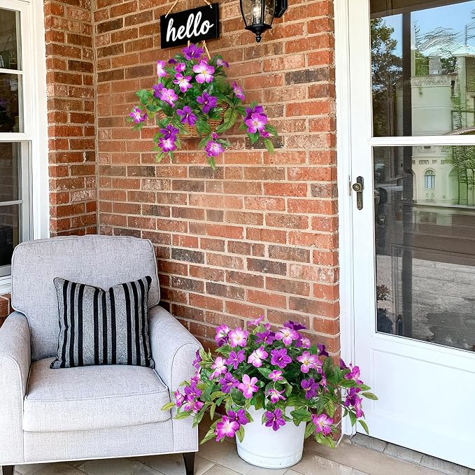 INXUGAO Artificial Hanging Faux Flowers for Outdoors Planters 2PCS Fake Flowers Silk Hibiscus Flowers for Outside Outdoor Faux Hanging Plants UV Resistant Spring Home Front Porch Decoration